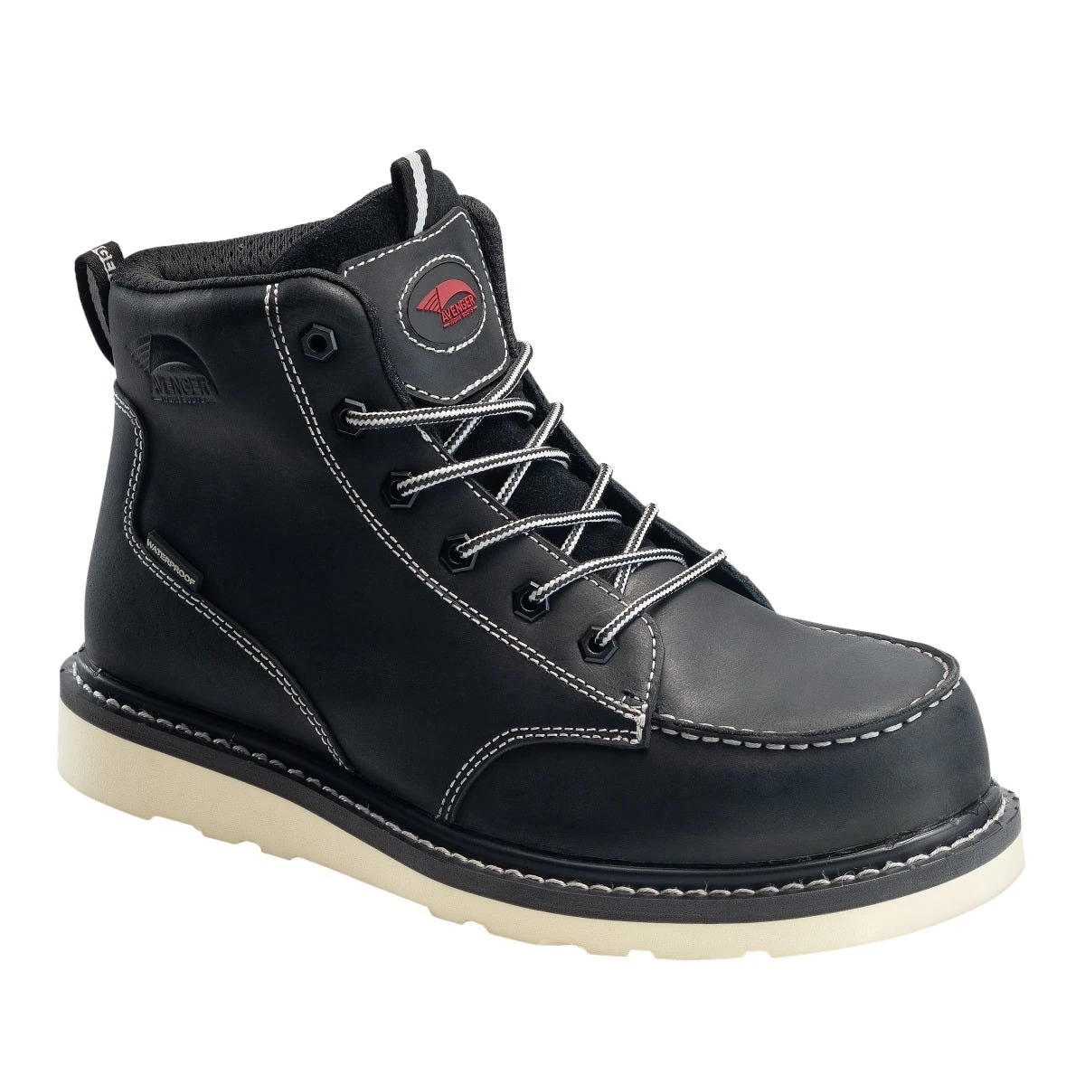 Avenger Boots: Men's A7508 Black Carbon Toe 6" Waterproof EH Wedge Moc Toe Work Boot 1 Avenger Boots: Men's A7508 Black Carbon Toe 6" Waterproof EH Wedge Moc Toe Work Boot