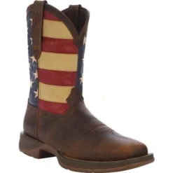 Durango Boots: Men's DB5554 Brown Rebel 12 Inch American Flag Pull On Square Toe Boot -Men Shoes Store db5554 reg