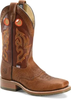 Double H Boots: Men's DH4400 Brown 12" Mickey ICE Roper Domestic Wide Square Toe Cowboy Boot
