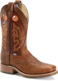 Double H Boots: Men's DH5400 Brown Square Steel Toe ICE Roper 13" Pull On Cowboy Boot