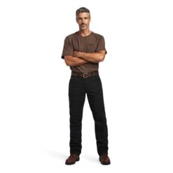 Ariat Rebar Pant: Men's 10041065 Black M5 Straight DuraStretch Washed Twill Dungaree Straight Leg Pant -Men Shoes Store f22 mns work 10041065 full