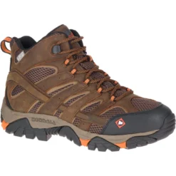 Merrell Boots: Men's J31239 Brown Orange Moab Vertex Mid Waterproof Slip Resistant Work Boot -Men Shoes Store j31239