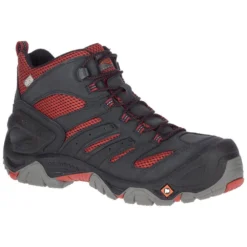 Merrell Boots: Men's J35191 Black Red Strongfield Composite Toe Waterproof Work Hiker -Men Shoes Store j35191