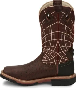 Justin Boots: Men's SE4835 Brown Ostrich Print Composite Square Toe Derrickman Cowboy Work Boots -Men Shoes Store se4835 617x563 instep